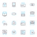 Virtual Design linear icons set. Rendering, Visualization, Modeling, Interactivity, Simulation, Animation, Prototyping Royalty Free Stock Photo