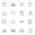 Virtual design linear icons set. Simulation, Visualization, Prototyping, Modelling, Rendering, D, Interactive line Royalty Free Stock Photo
