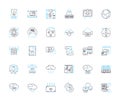 Virtual design linear icons set. Simulation, Visualization, Prototyping, Modelling, Rendering, D, Interactive line Royalty Free Stock Photo
