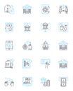 Virtual design linear icons set. Virtuality, Graphics, D, Modelling, Simulation, Visualization, Prototyping line vector