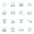 Virtual design linear icons set. Virtuality, Graphics, D, Modelling, Simulation, Visualization, Prototyping line vector Royalty Free Stock Photo