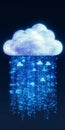 Virtual Digital Cloud Data and Network Rain with Binary Information Over Dark Background in Tech Royalty Free Stock Photo