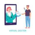 Virtual doctor. Get sick leave online using your smartphone. Self-isolation, quarantine, pandemic. Mobile consultation