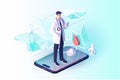 Virtual doctor on mobile device for remote medical consultations.Telemedicine and e-health concept