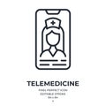 Virtual doctor and telemedicine concept editable stroke outline icon isolated on white background flat vector illustration. Pixel Royalty Free Stock Photo