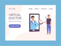 Virtual doctor website template. Get sick leave online using your smartphone, web page. Mobile consultation, competent