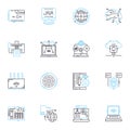 Virtual employee linear icons set. Telecommute, Remote, Digitally, Presence, Collaboration, Distance, Connectivity line