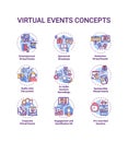 Virtual events concept icons set