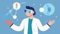 Virtual Experimentation A scientist using augmented reality glasses to manipulate gene sequences with virtual tools