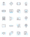 Virtual finance linear icons set. Cryptocurrency, Fintech, Digital, Blockchain, Online, Mobile, Automation line vector