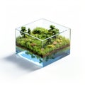 Virtual Forest In Cube: Lively Coastal Landscapes In Transparent Glass Container
