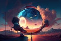 Virtual futuristic metaverse city by generative ai.