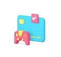 Virtual game card payment buying digital multimedia content gamepad console 3d icon realistic vector