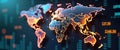 Virtual globe highlights global financial transactions. Interactive map shows international commerce flow. Abstract lines Royalty Free Stock Photo