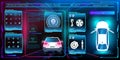 Virtual graphic touch user interface HUD. Car service station. Smart electric car. Management, analysis and diagnostics. Royalty Free Stock Photo