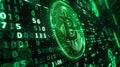 Generative AI Illustration virtual green bitcoin symbol crypto digital currency on green matrix background