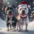 An ecard of two Blue nose pitbull dogs being frolic in the snow.