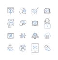 Virtual hardware line icons collection. Simulation, Emulation, Virtualization, Cloud, Hypervisor, Containerization