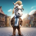 Cute 3d Cartoon Horse In Business Attire: Urban Street Style