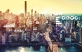 Virtual icons and graphs with New York City Royalty Free Stock Photo