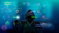 Virtual infographic screen hooded man