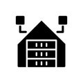 Virtual information warehousing black glyph icon