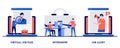 Virtual job fair, internship, job alert with tiny people. Job proposal abstract vector illustration set. Online hiring, human