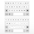 Virtual key board for mobile phone. Keypad alphabet and numbers. Mockup keypad for a touchscreen device.