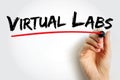 Virtual Labs text underlined in red, illustrating digital lab work and simulated scientific education. Hand with marker Royalty Free Stock Photo