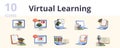 Virtual learning set. Creative icons: distance learning, webinar, online coaching, video lesson, online course, study Royalty Free Stock Photo