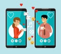 Virtual love. Online chat. Man and woman are texting in the messenger Royalty Free Stock Photo