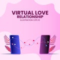 virtual love relationship online dating via smartphone illustration