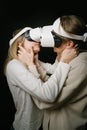 Virtual love romance. Lovers couple hugging