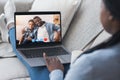 Virtual Meeting. Black lady having video call with her family on laptop Royalty Free Stock Photo