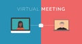 Virtual meeting concept. Computer screens with coworkers having video call