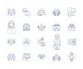 Virtual meeting outline icons collection. Online, Conferencing, Videoconferencing, Webinar, Teleconferencing, Zoom