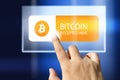 Virtual money Bitcoin cryptocurrency - Bitcoins accepted here Royalty Free Stock Photo