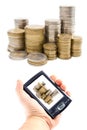 Virtual money in a handheld Royalty Free Stock Photo