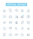 Virtual money vector line icons set. Cryptocurrency, E-money, Token, Crypto, Fiatcoin, Digitalcash, Paycoin illustration Royalty Free Stock Photo