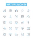 Virtual money vector line icons set. Cryptocurrency, E-money, Token, Crypto, Fiatcoin, Digitalcash, Paycoin illustration Royalty Free Stock Photo