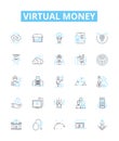 Virtual money vector line icons set. Cryptocurrency, E-money, Token, Crypto, Fiatcoin, Digitalcash, Paycoin illustration Royalty Free Stock Photo