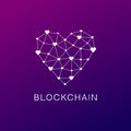 Virtual network of white hearts. Blockchain logo or emblem concept.