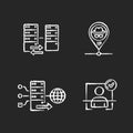 Virtual networking chalk white icons set on black background Royalty Free Stock Photo