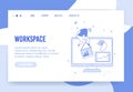 Virtual office workspace organization landing page concept