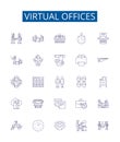 Virtual offices line icons signs set. Design collection of Virtual, Offices, Remote, Working, Home, Locations, Bridging