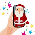 Virtual online Christmas call. Web phone call. Santa Claus online, video call with Santa Claus. Vector