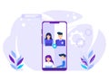 Virtual online video meeting. friends using internet group videos. Vector illustration for video conferencing, technological Royalty Free Stock Photo