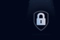 Virtual padlock hologram on dark blue background. Concept of network security Cyber security network. Padlock icon and internet Royalty Free Stock Photo