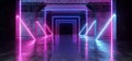 Virtual Path Sci Fi Neon Glowing Fluorescent Laser Alienship Stage Dance Lights Ultraviolet Purple Blue Pink In Dark Empty Grunge