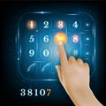 Virtual phone keyboard or keypad and realistic hand push the button Royalty Free Stock Photo